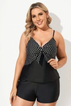 Black Dots Sweetheart Neck Tie Front Tankini Top -Sandy Bikinis Shop b sftan2003149 4