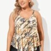 Tie Dye V-Neck Double-Tier Flowy Tankini Top