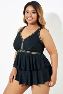 Black Gold Trim V-Neck Ruffle Tankini Top -Sandy Bikinis Shop b sftan2003165 6