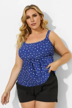 Blue Scoopneck Adjustable Straps Purple Dot Tankini Top -Sandy Bikinis Shop b sftan2003237 44