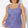 Blue Wide Straps Tie-Back White Speckle Tankini Top