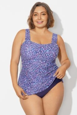 Blue Wide Straps Tie-Back White Speckle Tankini Top -Sandy Bikinis Shop b sftan2003261 3