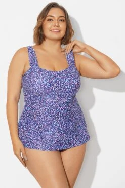 Blue Wide Straps Tie-Back White Speckle Tankini Top -Sandy Bikinis Shop b sftan2003261 5
