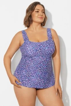 Blue Wide Straps Tie-Back White Speckle Tankini Top -Sandy Bikinis Shop b sftan2003261 6