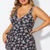Floral Print V-Neck Adjustable Straps Tankini Top