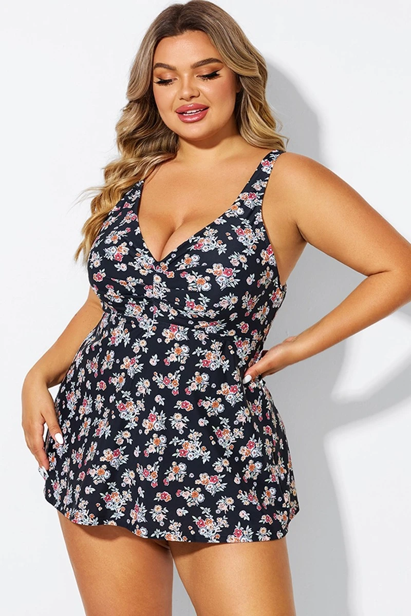 Floral Print V-Neck Adjustable Straps Tankini Top 1 Floral Print V-Neck Adjustable Straps Tankini Top
