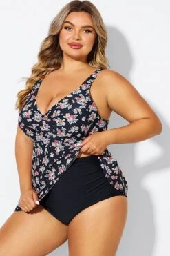 Floral Print V-Neck Adjustable Straps Tankini Top 10 Floral Print V-Neck Adjustable Straps Tankini Top -Sandy Bikinis Shop b sftan2003334 5