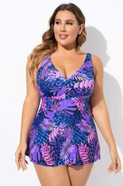 Purple Palm Leaf Adjustable Straps Tankini Top -Sandy Bikinis Shop b sftan2003335 5