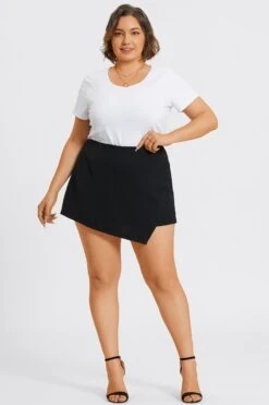 Black Refined Crepe High-Rise Asymmetrical Skort -Sandy Bikinis Shop c pt003001 3