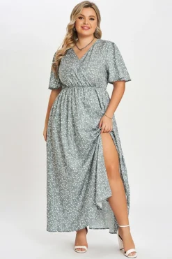 Flutter Sleeve Ditsy Floral Pocket Split Maxi Dress -Sandy Bikinis Shop c sd001001 4