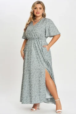 Flutter Sleeve Ditsy Floral Pocket Split Maxi Dress -Sandy Bikinis Shop c sd001001 5