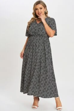 Black V Neck Ditsy Floral Pocket Split Maxi Dress -Sandy Bikinis Shop c sd001002 4