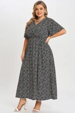 Black V Neck Ditsy Floral Pocket Split Maxi Dress -Sandy Bikinis Shop c sd001002 5