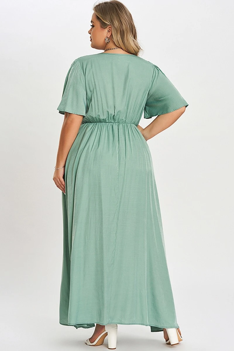 Green Flutter Sleeve Pocket Split Women Maxi Dress 2 Green Flutter Sleeve Pocket Split Women Maxi Dress - Image 2
