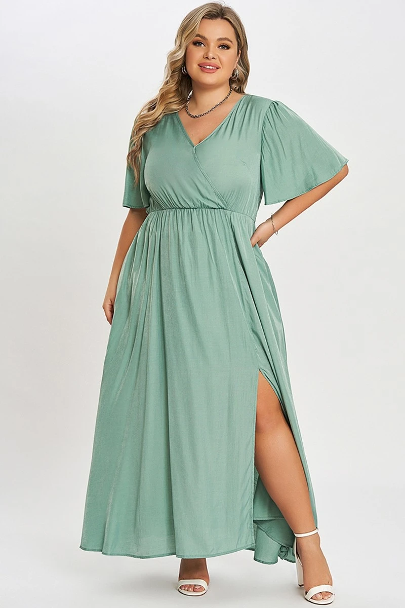 Green Flutter Sleeve Pocket Split Women Maxi Dress 1 Green Flutter Sleeve Pocket Split Women Maxi Dress