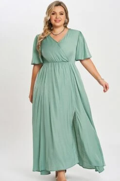 Green Flutter Sleeve Pocket Split Women Maxi Dress 9 Green Flutter Sleeve Pocket Split Women Maxi Dress -Sandy Bikinis Shop c sd001003 4