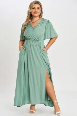 Green Flutter Sleeve Pocket Split Women Maxi Dress 11 Green Flutter Sleeve Pocket Split Women Maxi Dress -Sandy Bikinis Shop c sd001003 6