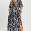 Multicolor Floral Flutter Sleeve Pocket Split Maxi Dress