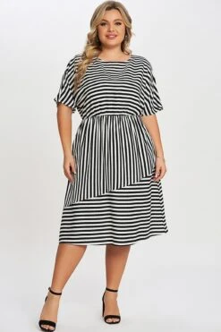 Striped Elasticized Waistband Slit Pocket Shirtdress -Sandy Bikinis Shop c sd003001 5