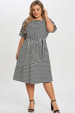 Striped Elasticized Waistband Slit Pocket Shirtdress -Sandy Bikinis Shop c sd003001 6