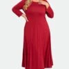 Red Comfy 3/4 Sleeve Flare A-line Midi Long Maxi Dress