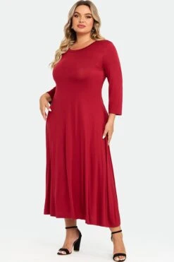 Red Comfy 3/4 Sleeve Flare A-line Midi Long Maxi Dress -Sandy Bikinis Shop c sd004001 5