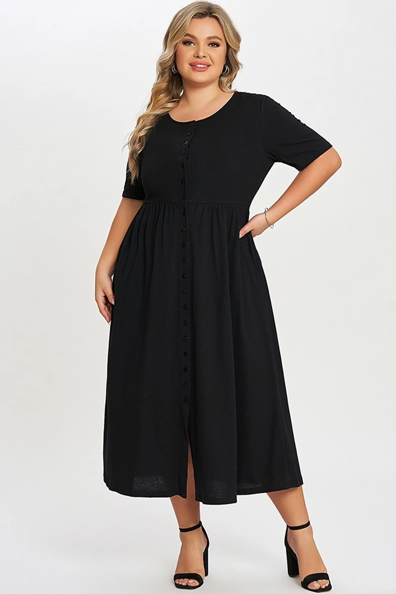 Black Button-Front Essential Side Seam Pockets Dress 3 Black Button-Front Essential Side Seam Pockets Dress - Image 3