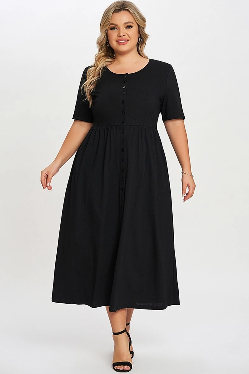 Black Button-Front Essential Side Seam Pockets Dress 1 Black Button-Front Essential Side Seam Pockets Dress