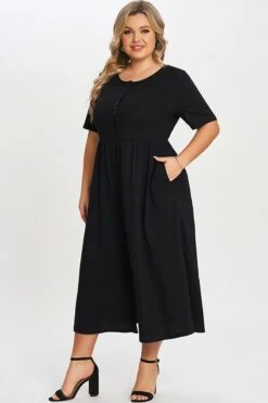 Black Button-Front Essential Side Seam Pockets Dress 10 Black Button-Front Essential Side Seam Pockets Dress -Sandy Bikinis Shop c sd006001 5