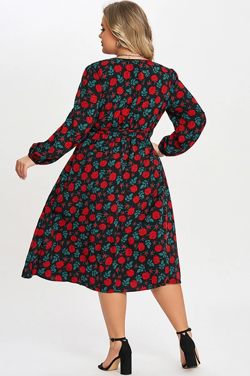 Floral Printed Wrap Pocket Lantern Sleeve Belted Dress 2 Floral Printed Wrap Pocket Lantern Sleeve Belted Dress - Image 2