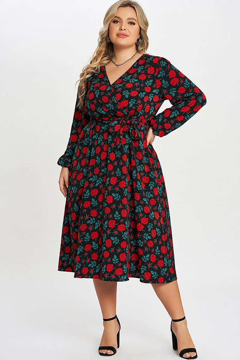 Floral Printed Wrap Pocket Lantern Sleeve Belted Dress 4 Floral Printed Wrap Pocket Lantern Sleeve Belted Dress - Image 4