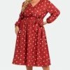 Heart Print Lantern Sleeve Pocket Ruffle Trim Maxi Dress