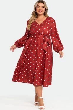 Heart Print Lantern Sleeve Pocket Ruffle Trim Maxi Dress -Sandy Bikinis Shop c sd008002 4