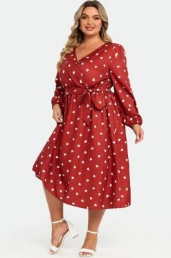 Heart Print Lantern Sleeve Pocket Ruffle Trim Maxi Dress -Sandy Bikinis Shop c sd008002 6