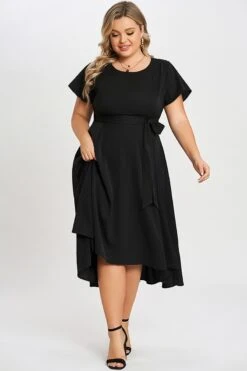 Black Crew Neck High-low Hem Pockets Midi Dress -Sandy Bikinis Shop c sd012001 3