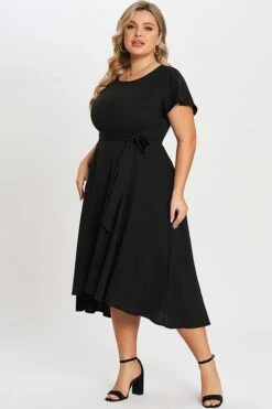 Black Crew Neck High-low Hem Pockets Midi Dress -Sandy Bikinis Shop c sd012001 5