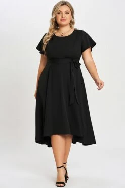 Black Crew Neck High-low Hem Pockets Midi Dress -Sandy Bikinis Shop c sd012001 6