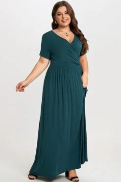 Classic V-neck And Short Sleeves Wrap Maxi Dress -Sandy Bikinis Shop c sd013001 3