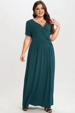 Classic V-neck And Short Sleeves Wrap Maxi Dress -Sandy Bikinis Shop c sd013001 4