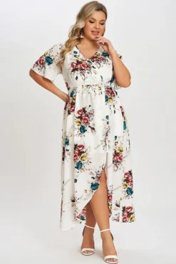 Flower Print V Neck Short Sleeves Maxi Dress -Sandy Bikinis Shop c sd014001 3