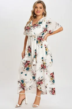 Flower Print V Neck Short Sleeves Maxi Dress -Sandy Bikinis Shop c sd014001 5