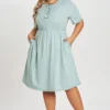 Functioning Buttons Round Neck Babydoll T-shirt Dress