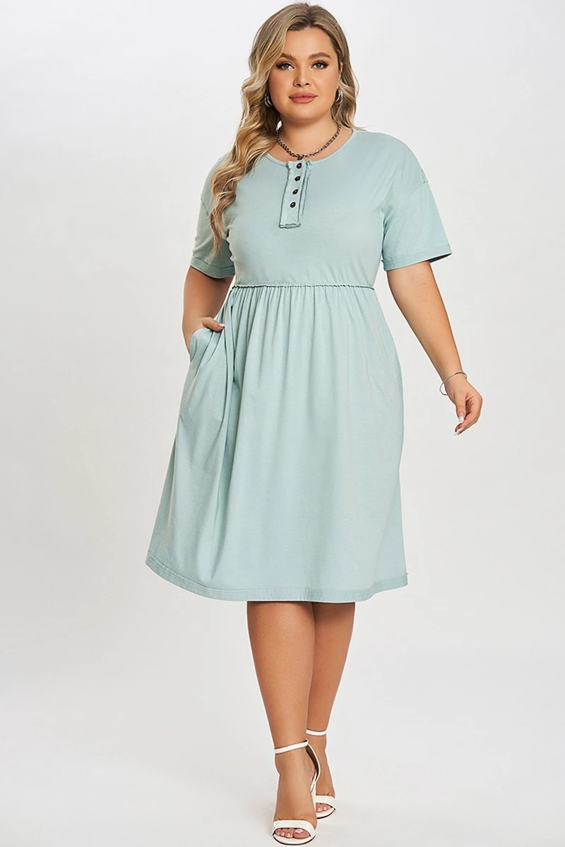 Functioning Buttons Round Neck Babydoll T-shirt Dress 3 Functioning Buttons Round Neck Babydoll T-shirt Dress - Image 3