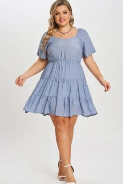 Denim Color Tiered Style Ruffle Sleeves Party Dress -Sandy Bikinis Shop c sd017001 4