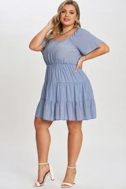 Denim Color Tiered Style Ruffle Sleeves Party Dress -Sandy Bikinis Shop c sd017001 5