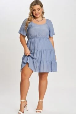 Denim Color Tiered Style Ruffle Sleeves Party Dress -Sandy Bikinis Shop c sd017001 6