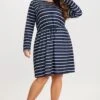Blue & White Stripe Adjustable Drawstring Women Dress