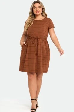 Plus Size Stripe Adjustable Drawstring Women Dress 9 Plus Size Stripe Adjustable Drawstring Women Dress -Sandy Bikinis Shop c sd018002 4 2