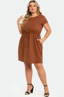 Plus Size Stripe Adjustable Drawstring Women Dress 10 Plus Size Stripe Adjustable Drawstring Women Dress -Sandy Bikinis Shop c sd018002 5 2