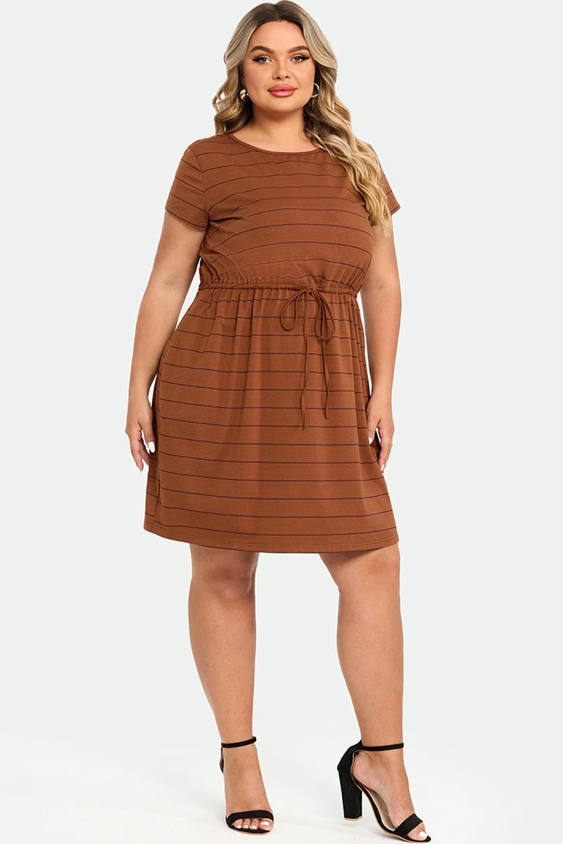 Plus Size Stripe Adjustable Drawstring Women Dress 6 Plus Size Stripe Adjustable Drawstring Women Dress - Image 6